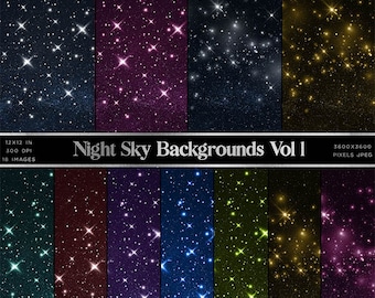 Night Sky Backgrounds Volume 1  Starry Night Sky - 18 High Resolution JPG Images - Instant Download Digital Clip art