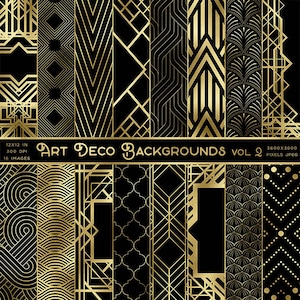 Art Deco Gold And Black Backgrounds Volume 2 - 16 Backgrounds JPGs High Resolution Images - Instant Download Digital Clip art