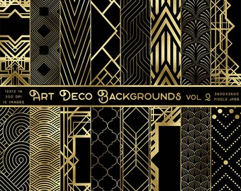 Art Deco Gold And Black Backgrounds Volume 2 - 16 Backgrounds JPGs High Resolution Images - Instant Download Digital Clip art