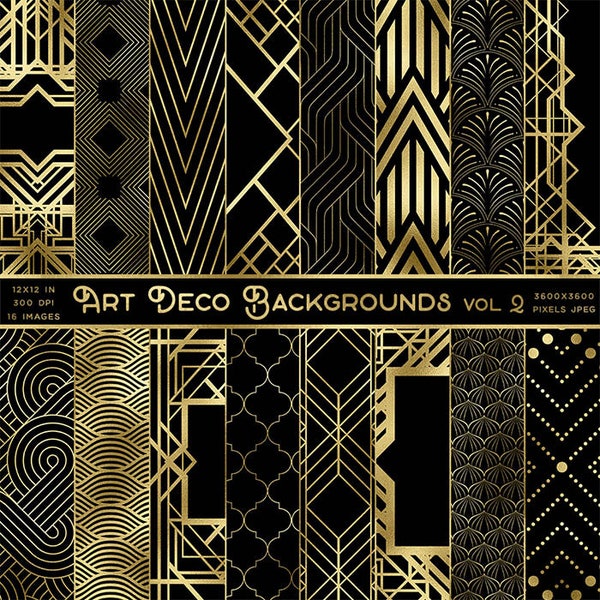 Art Deco Gold And Black Backgrounds Volume 2 - 16 Backgrounds JPGs High Resolution Images - Instant Download Digital Clip art