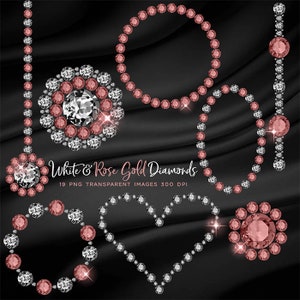 Luxury White & Rose Gold Diamonds Clip Art Sparkly Bling gemstone 19 PNG Transparent Overlays High Resolution Instant Download Digital