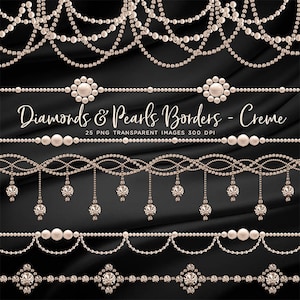 Luxury Diamonds & Pearls Borders Creme Clip Art gemstone - 25 PNG Transparent Images High Resolution -  Instant Download Digital Clipart