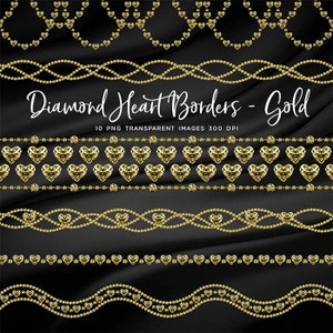 Diamonds Heart Borders Gold Diamonds Clip Art gemstone - 10 PNG Transparent Images High Resolution -  Instant Download Digital Clipart