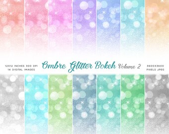 Ombre Glitter Bokeh Vol2 - 14 Backgrounds Instant Download Digital Clip art for Invitations Cards Party design Backdrop Scrapbooking Crafts