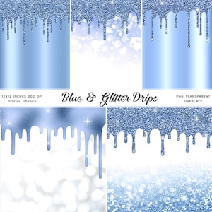 Blue And Glitter Drips - Sfondi e immagini trasparenti PNG ad alta risoluzione - Instant Download Digital Clip art