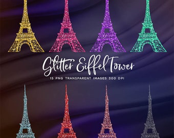 Glitter Eiffel Tower - 15 Different Colors PNG Transparent Images High Resolution Clip Art - Instant Download Digital Clipart