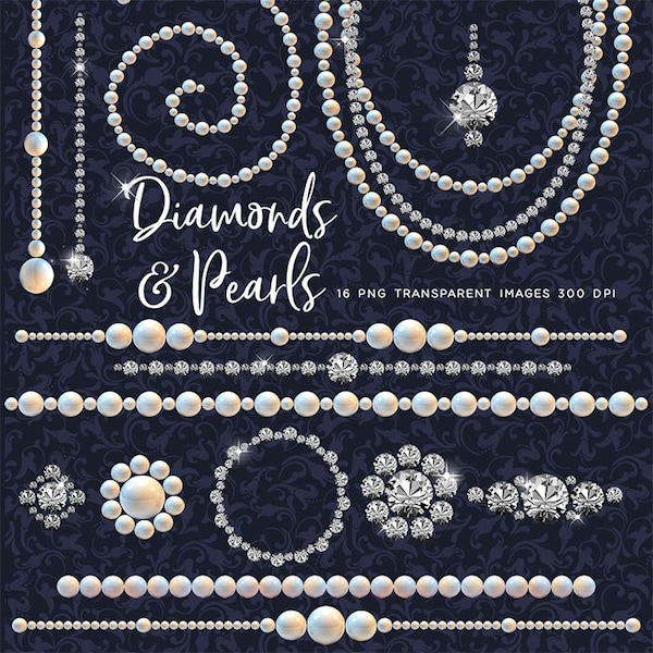 Luxury Diamonds & Pearls Clip Art gemstone - 16 PNG Transparent Images High Resolution -  Instant Download Digital Clipart