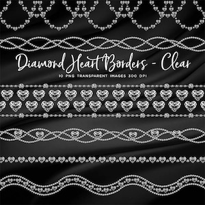 Diamonds Heart Borders (Clear Diamond) Clip Art gemstone - 10 PNG Transparent Images High Resolution -  Instant Download Digital Clipart