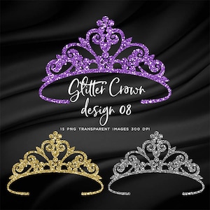 Glitter Crown 08 - 15 Different Colors PNG Transparent Images High Resolution - Instant Download Digital Clipart