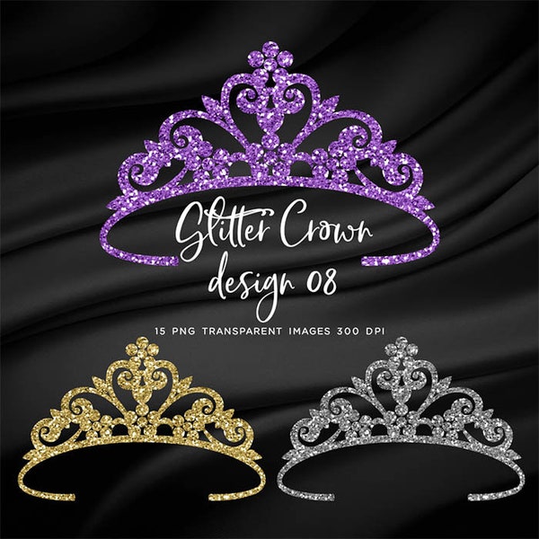 Glitter Crown 08 - 15 Different Colors PNG Transparent Images High Resolution - Instant Download Digital Clipart