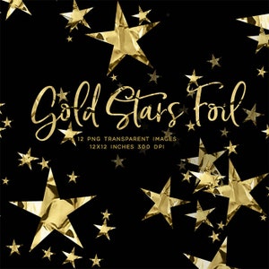 Gold Stars Foil Confetti and Compositions 12 PNG Transparent Overlays High Resolution -  Instant Download Digital Clip art Scrapbooking