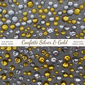 Confetti Silver & Gold - High Resolution Background - Instant Download Digital Clip art