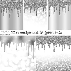 Zilver en Glitter Druppels - Achtergronden & PNG Transparante Afbeeldingen Hoge Resolutie - Instant Download Digitale Clip art