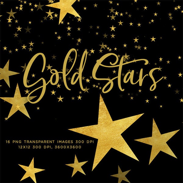 Gold Stars Confetti & Compositions 16 PNG Transparent Overlays High Resolution -  Instant Download Digital Clip art Scrapbooking