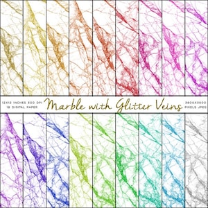 Marble with Glitter Veins - 18 Different Colors Backgrounds Instant Download Digital Clip Art Digital Download Glitter Texture