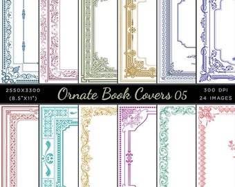 May include: Set of 24 ornate book cover designs in various colors, including teal, gold, purple, and pink. Each design features intricate floral and geometric patterns. The designs are perfect for adding a touch of elegance to any book project.