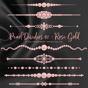 Pearl Dividers 01 Rose Gold color Clip Art gemstone - 8 PNG Transparent Images High Resolution -  Instant Download Digital Clip art