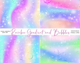 Rainbow Gradients and Bubbles 4 Backgrounds Instant Download Digital Clip Art Digital Download Sparkly Rainbow paper scrapbooking crafts