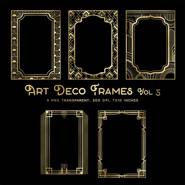 Art Deco Frames Volume 5 Clip Art - Gold Frames 5 PNG Transparent Images High Resolution -  Instant Download Digital Clipart
