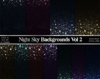 Night Sky Backgrounds Volume 2  Starry Night Sky - 18 High Resolution JPG Images - Instant Download Digital Clip art