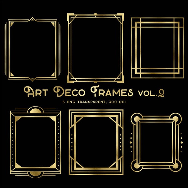 Art Deco Frames Volume 2 Clip Art - Gold Frames 6 PNG Transparent Images High Resolution -  Instant Download Digital Clipart