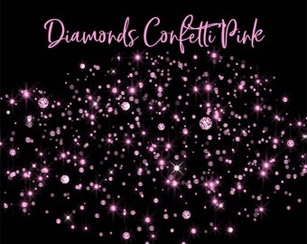 May include: Pink diamond confetti on a black background.  5 PNG transparent images 300 DPI.  Diamonds Confetti Pink.