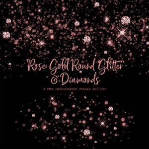 Rose Gold Round Glitter Dust & Diamonds 01 - sparkly 8 PNG Transparent Overlays High Resolution -  Instant Download Digital Clip art