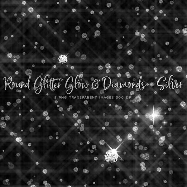 Round Glitter Glow Dust & Diamonds Silver - sparkly 5 PNG Transparent Overlays High Resolution -  Instant Download Digital Clip art