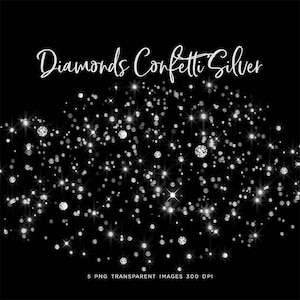Diamonds Confetti Silver Color - sparkly 5 PNG Transparent Overlays High Resolution -  Instant Download Digital Clip art