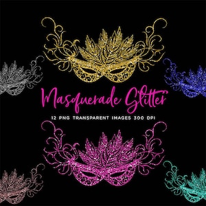 Maskerade Glitter Textuur Decoractief Gezichtsmasker - 12 PNG Transparante Afbeeldingen Hoge Resolutie Instant Download Digitale Clip art