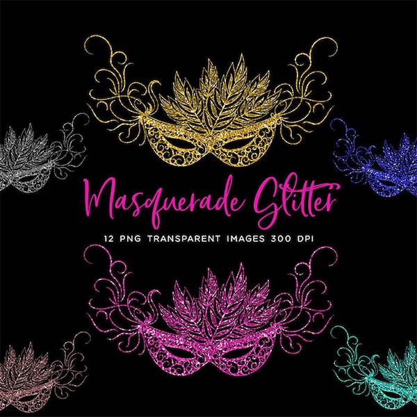 Masquerade Glitter Texture Decoractive Face Mask - 12 PNG Transparent Images High Resolution Instant Download Digital Clip art