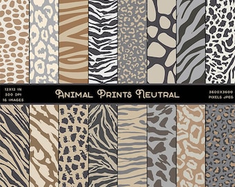Animal Prints Neutral Giraffe Zebra Cheetah Tiger - 16 Backgrounds High Resolution Images - Instant Download Digital Clip art