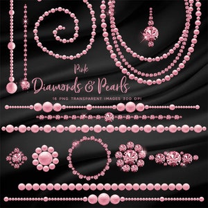 Luxury Diamonds & Pearls Pink Color Clip Art gemstone - 16 PNG Transparent Images High Resolution -  Instant Download Digital Clipart