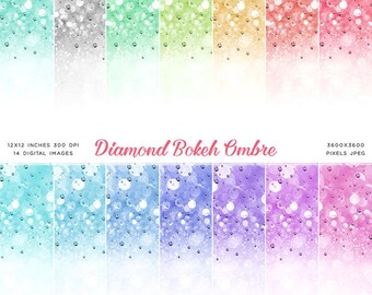 Diamond Bokeh Ombre Digital Paper Backgrounds Instant Download Digital Clip art Scrapbooking glitter background