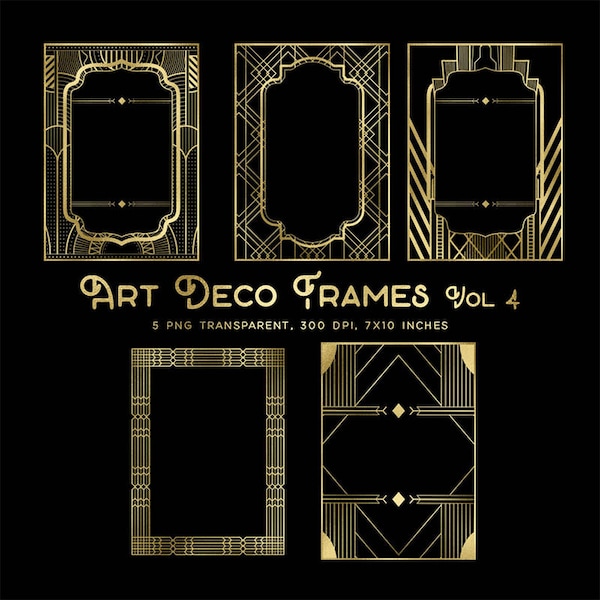 Art Deco Frames Volume 4 Clip Art - Gold Frames 5 PNG Transparent Images High Resolution -  Instant Download Digital Clipart