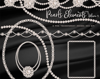 Luxury Pearls Elements Volume3 Clip Art gemstone Pearl Frame - 8 PNG Transparent Overlays High Resolution Instant Download Digital Clipart