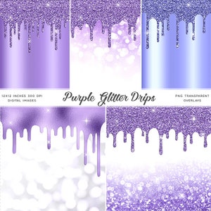 Purple Glitter Drips - Backgrounds & PNG Transparent Images High Resolution -  Instant Download Digital Clipart