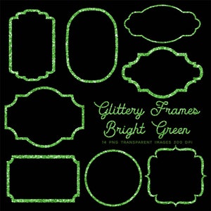 Glittery Frames 1 Bright Green Sparkly Glitter - 14 PNG Immagini Trasparenti Ad Alta Risoluzione - Instant Download Digital Clip art
