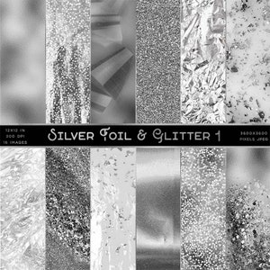 Silver Foil And Glitter 1 Backgrounds - 12 JPG Images - Instant Download Digital Clip art Scrapbooking glitter background
