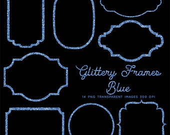 Glittery Frames 1 Blue Sparkly Glitter - 14 PNG Transparent Images High Resolution -  Instant Download Digital Clip art