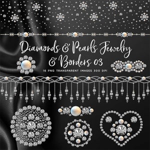 Diamonds and Pearls Jewelry & Borders 03 Clip Art gemstone - 16 PNG Transparent Images High Resolution - Instant Download Digital Clipart