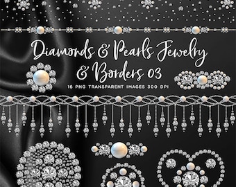 Könnte beinhalten: Ein Set mit 16 digitalen Bildern mit Bordüren und Designs aus Diamanten und Perlen. Die Bilder sind transparent und perfekt, um Ihren digitalen Projekten einen Hauch von Eleganz zu verleihen.