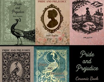 Pride And Prejudice Ornate Book Covers with Spine for Ceramic Book-Shaped Vase - 5 High Resolution Images Instant Download Digital Clip art