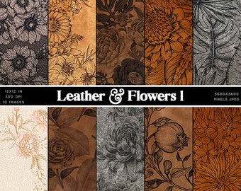 Leather And Flowers 1 Backgrounds - 10 High Resolution Images - Instant Download Digital Clip art