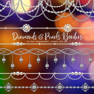 Luxury Diamonds & Pearls Borders Clip Art gemstone - 25 PNG Transparent Images High Resolution -  Instant Download Digital Clipart