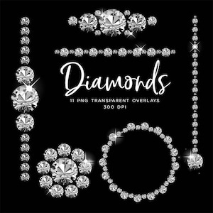 Luxury Diamonds Clip Art Sparkly Bling gemstone - 11 PNG Transparent Overlays High Resolution -  Instant Download Digital Clipart