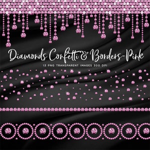 Diamonds Confetti & Borders Pink - Clip Art gemstone - 13 PNG Transparent Images High Resolution -  Instant Download Digital Clipart