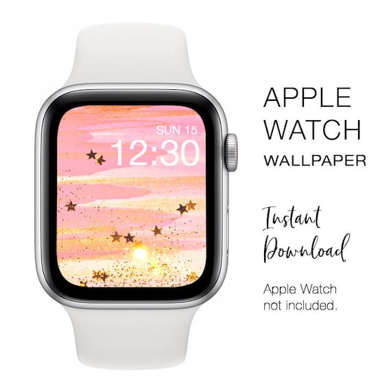 Apple Watch WALLPAPER Pink Watercolor and Gold Stars Glitter
