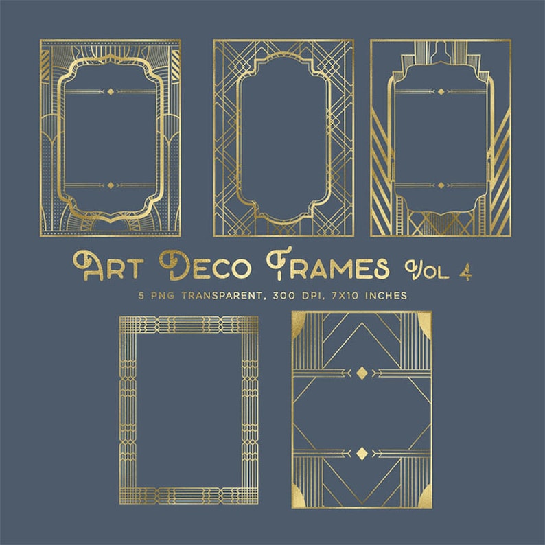 Art Deco Frames Volume 4 Clip Art - Gold Frames 5 PNG Transparent ...