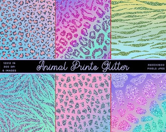 Animal Prints Glitter Colorful Backgrounds Giraffe Zebra Cheetah Tiger - 6 High Resolution Images - Instant Download Digital Clip art